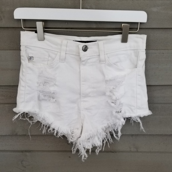 KanCan Pants - KanCan High Rise Distressed Raw Hem Shorts (26)